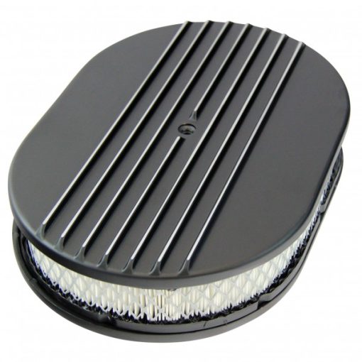 15″ Dual Finned Cast Aluminum Black Oval Air Cleaner Top - Racing Power
